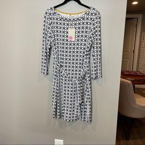 Boden black and white geometric print Dress 8 NWT